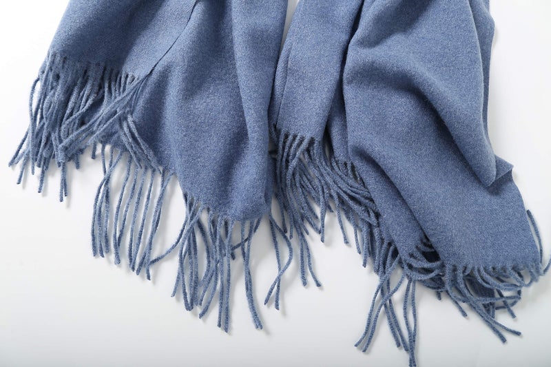 Jeelow Womens Pashmina Shawl Wrap â€“ Reversible Travel Scarf, Blanket Poncho Cape, Shawls and Wraps for Evening Dresses, Wedding & Formal Outfits (Blue Jean) - Image 4
